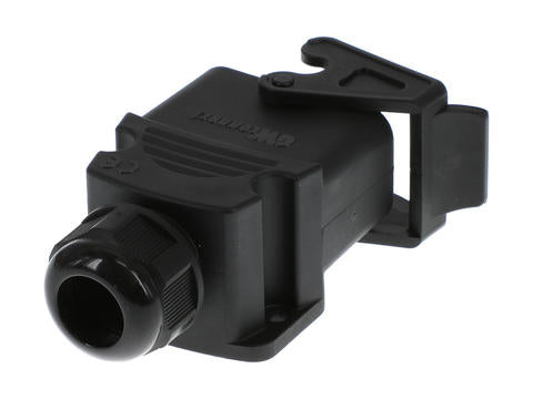 7908.6663.1 GWconnect STD - Standard, Single Lever Bulkhead Mount Housing, Polyamide, with 1 Lever, Side Entry, with Cable Gland, Size «32x13», Pg16 Thread, Black