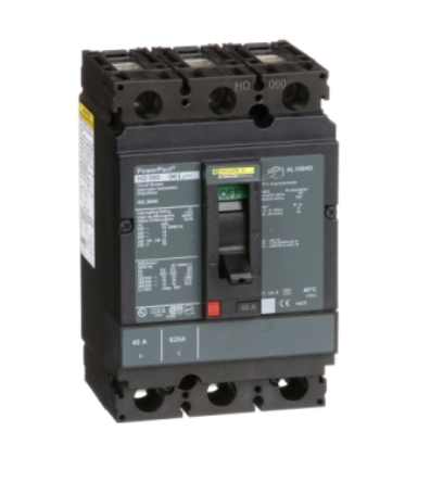 HDL36040 Circuit breaker, PowerPacT H, 40A, 3 pole, 600VAC, 14kA, lugs, thermal magnetic, 80%