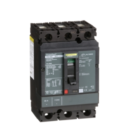 HGL36060 Circuit breaker, PowerPacT H, 60A, 3 pole, 600VAC, 18kA, lugs, thermal magnetic, 80%