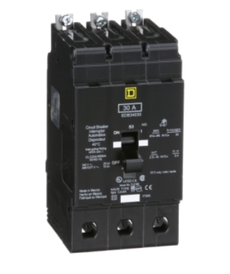EDB34030 Mini circuit breaker, E-Frame, 30A, 3 pole, 480Y/277VAC, 25kA max, bolt on [TAA]