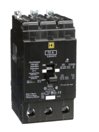 EJB34070 Mini circuit breaker, E-Frame, 70A, 3 pole, 480Y/277VAC, 100kA max, bolt on [TAA]