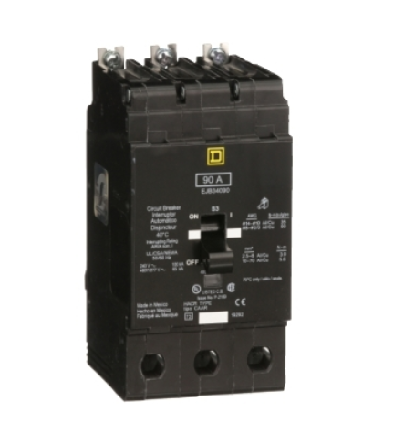 EJB34090 Mini circuit breaker, E-Frame, 90A, 3 pole, 480Y/277VAC, 100kA max, bolt on [TAA]