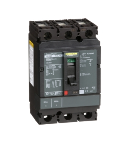 HDL36030 Circuit breaker, PowerPacT H, 30A, 3 pole, 600VAC, 14kA, lugs, thermal magnetic, 80%