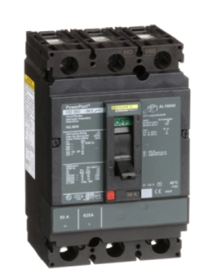 HDL36050 Circuit breaker, PowerPacT H, 50A, 3 pole, 600VAC, 14kA, lugs, thermal magnetic, 80%