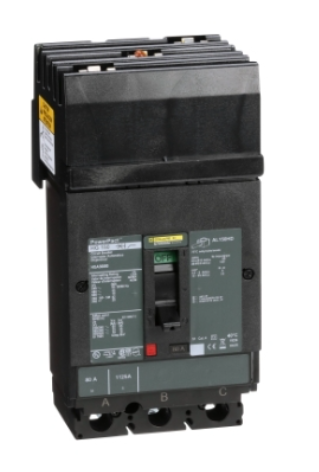 HGA36080 Circuit breaker, PowerPacT H, 80A, 3 pole, 600VAC, 18kA, I-Line, thermal magnetic, 80%, ABC