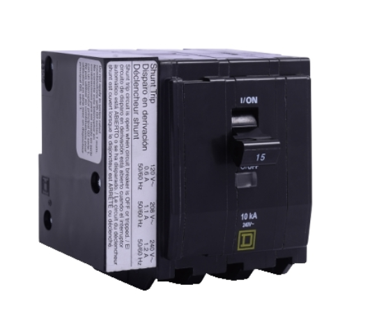 QOB3251021 Mini circuit breaker, QO, 25A, 3 pole, 120/240VAC, 10kA, bolt on, AC shunt